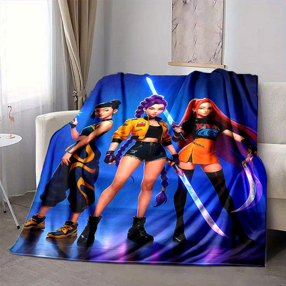 1pc KPop Demon Hunters Soft & Warm Flannel Blanket, Multi-Purpose Throw Blanket for Couch, Sofa, Office, Bed, Camping, Travel 174