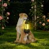 Dog Garden Statue with Hanging Light, Resin Outdoor Display Accent for Porch Lawn and Entryway Presentation Piece