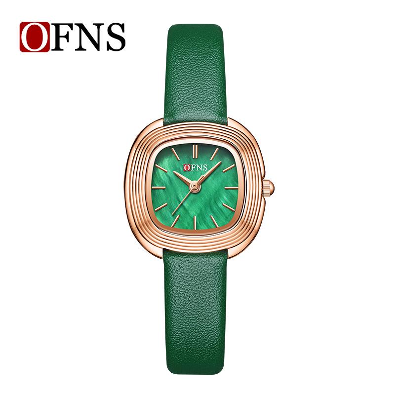 Oufannishi Fashionable Light Luxury Quartz Watch with Square Mother-of-Pearl Dial - Waterproof and Stylish.