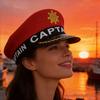 Breathable Captain Hat with Embroidery and Letter Design Marine Hat for Adult Youth Halloween Party Cosplay Headpiece