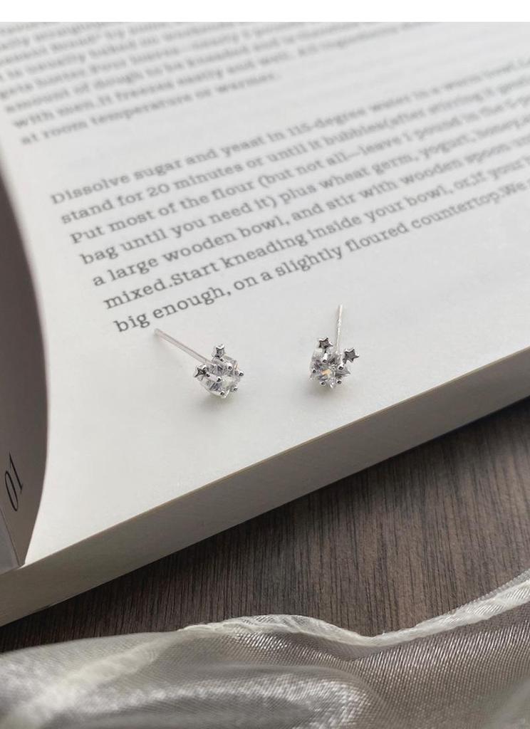 S999 Sterling Silver Shiny Star Stud Earrings for Women - Small, Elegant, Exquisite Ins Style Jewelry