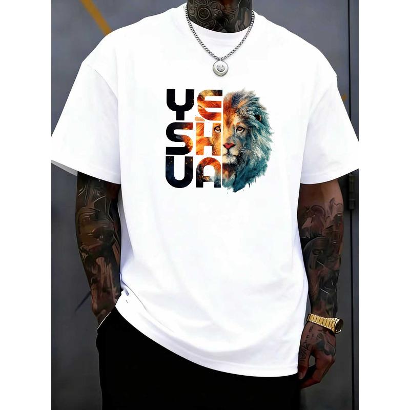 

Европейские размерыМужская модная футболка с принтом букв Yeshua | Удобная повседневная футболка с круглым вырезом и короткими рукавами, европейский и американский уличный стиль S белый