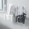 Punch-Free Wall-Mounted Toothbrush and Toothpaste Organizer with Drainage for Bathroom.