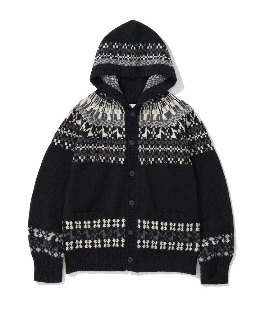 Knitted Nordic Melody Hoodie Cardigan Black