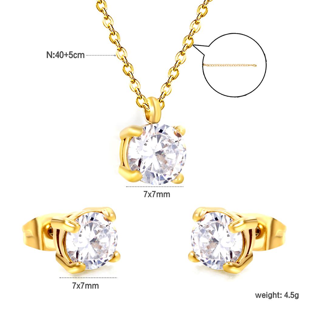 Square White Zircon Earrings And Necklace Set Classic Versatile Women's Jewelry Fade Resistant