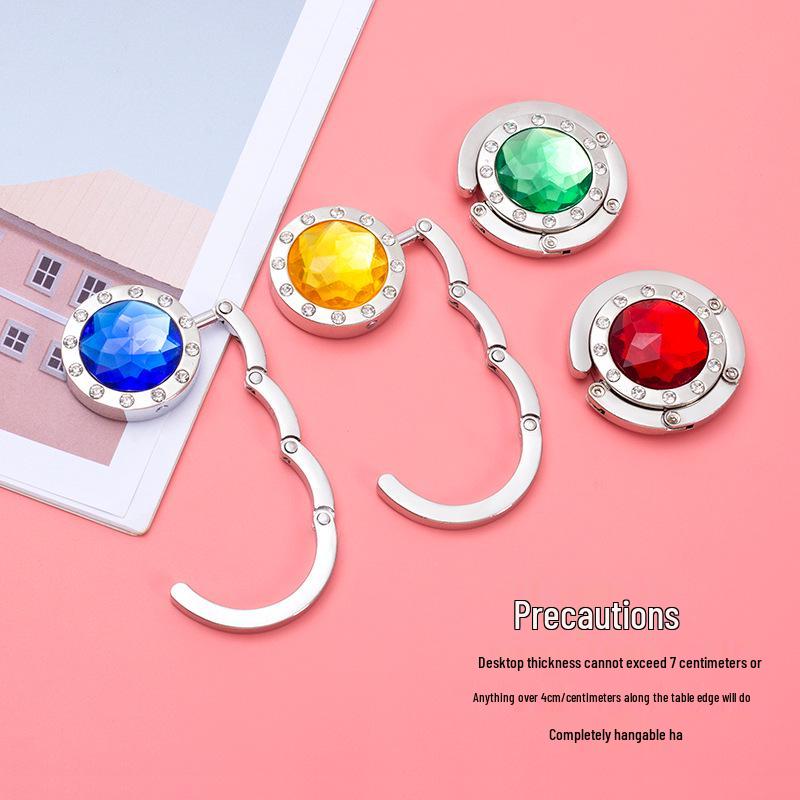 Round 12-Side Diamond Handbag Hook - Multi-Color Metal Hanger