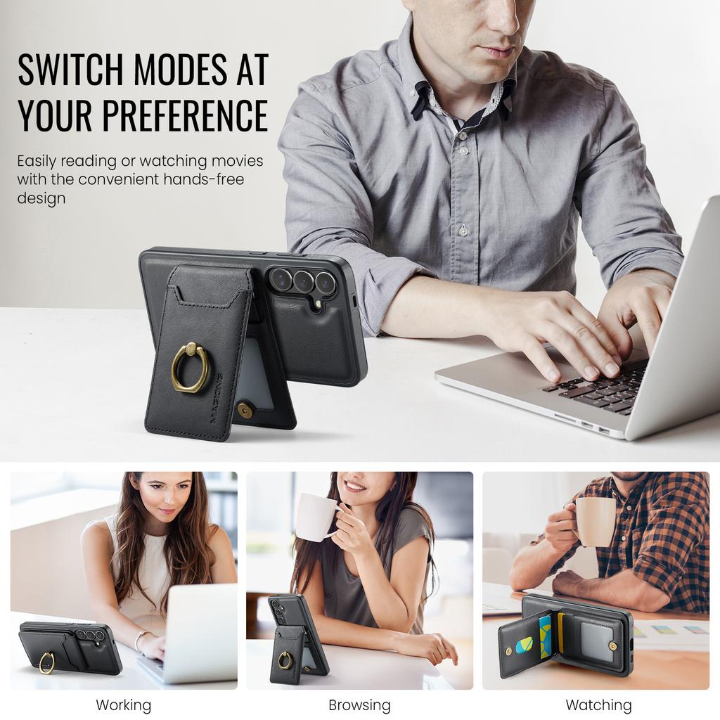 MAGKING seria K1 Dla Samsung Galaxy S26+ Magnetyczne Etui PC + TPU + PU Pokrowiec na Telefon z Uchwytem na Karty