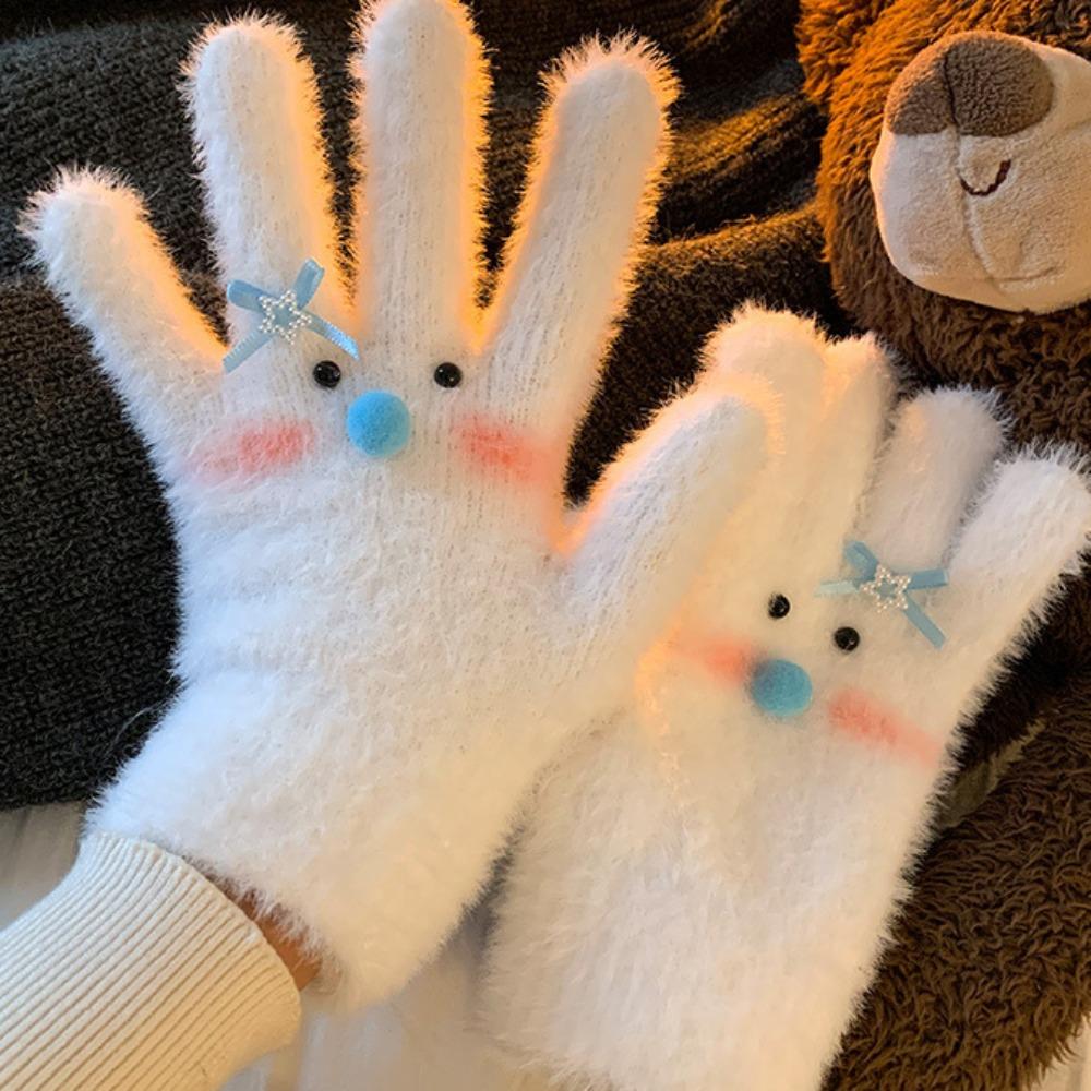 Gants Tricotés à Écran Tactile avec Nœud Papillon Bonhomme de Neige Tricot Laine Tricot Gants Femme Fille