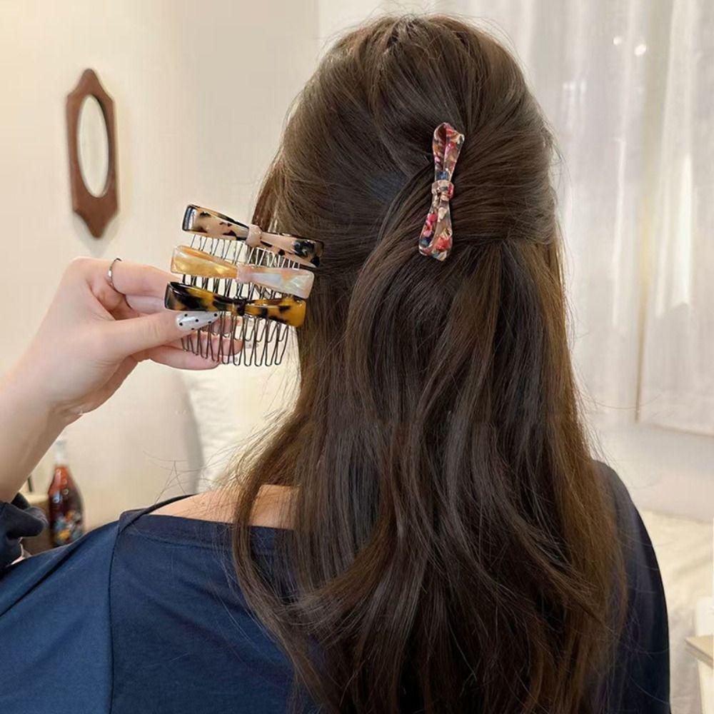 Teeth Acetic Acid Bow Hair Comb Barrettes Side Clip Anti Slip Bangs Clip  Female Hair Accessories