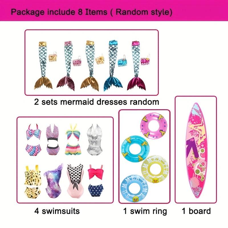 

8Pcs Set Doll Clothes Accessories Include Swimsuit Bikini Mermaid Dresses Board Swim Ring Girl Toy and for 12 s Kid Friendly Entertaining Fun Play