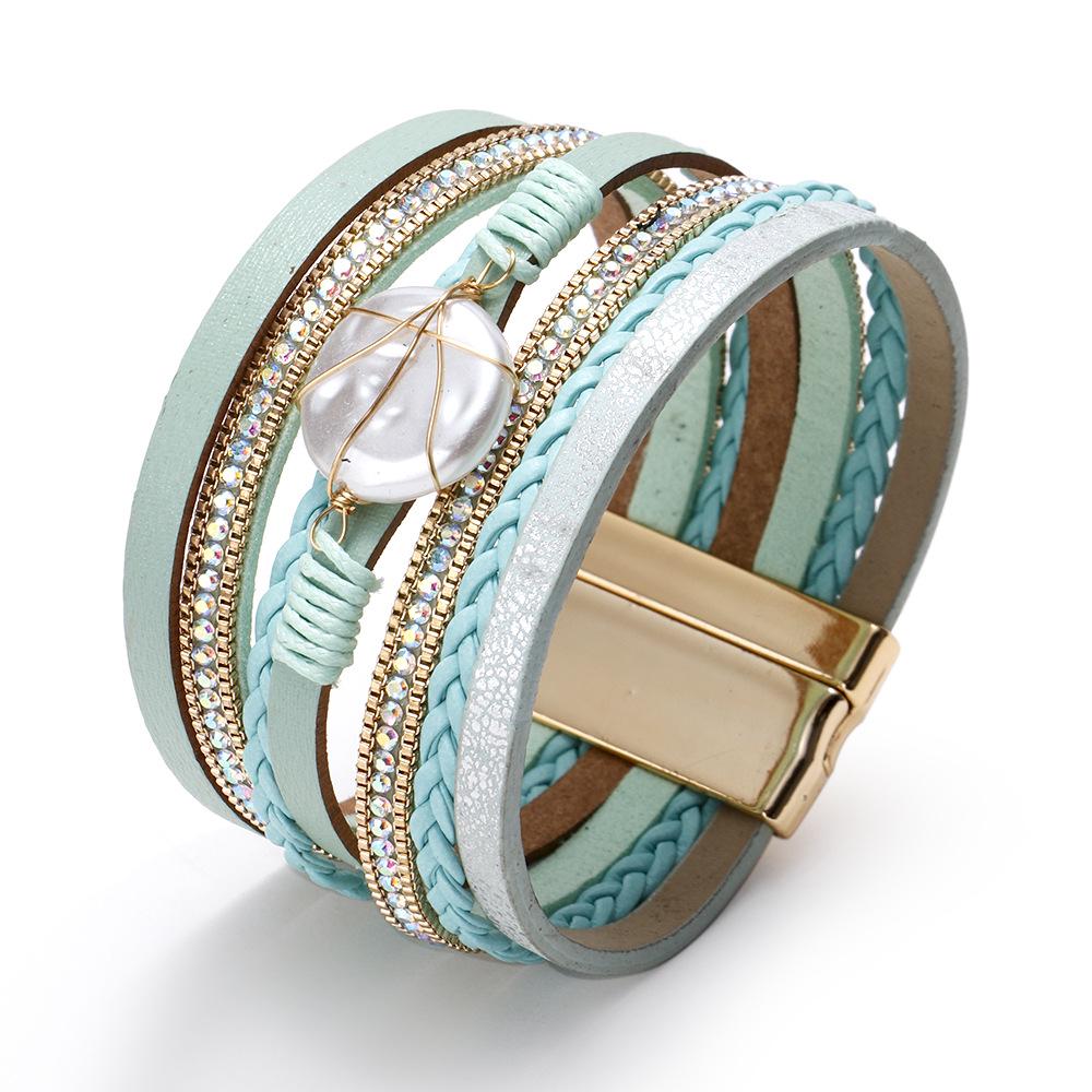 

Уникальный плетеный браслет из ракушек и барочного жемчуга для женщин светло-синий