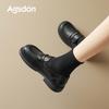 Ogu Shiden Black Small Leather Shoes, New Autumn British Style Thick Heel Soft Sole Commuter Shoes
