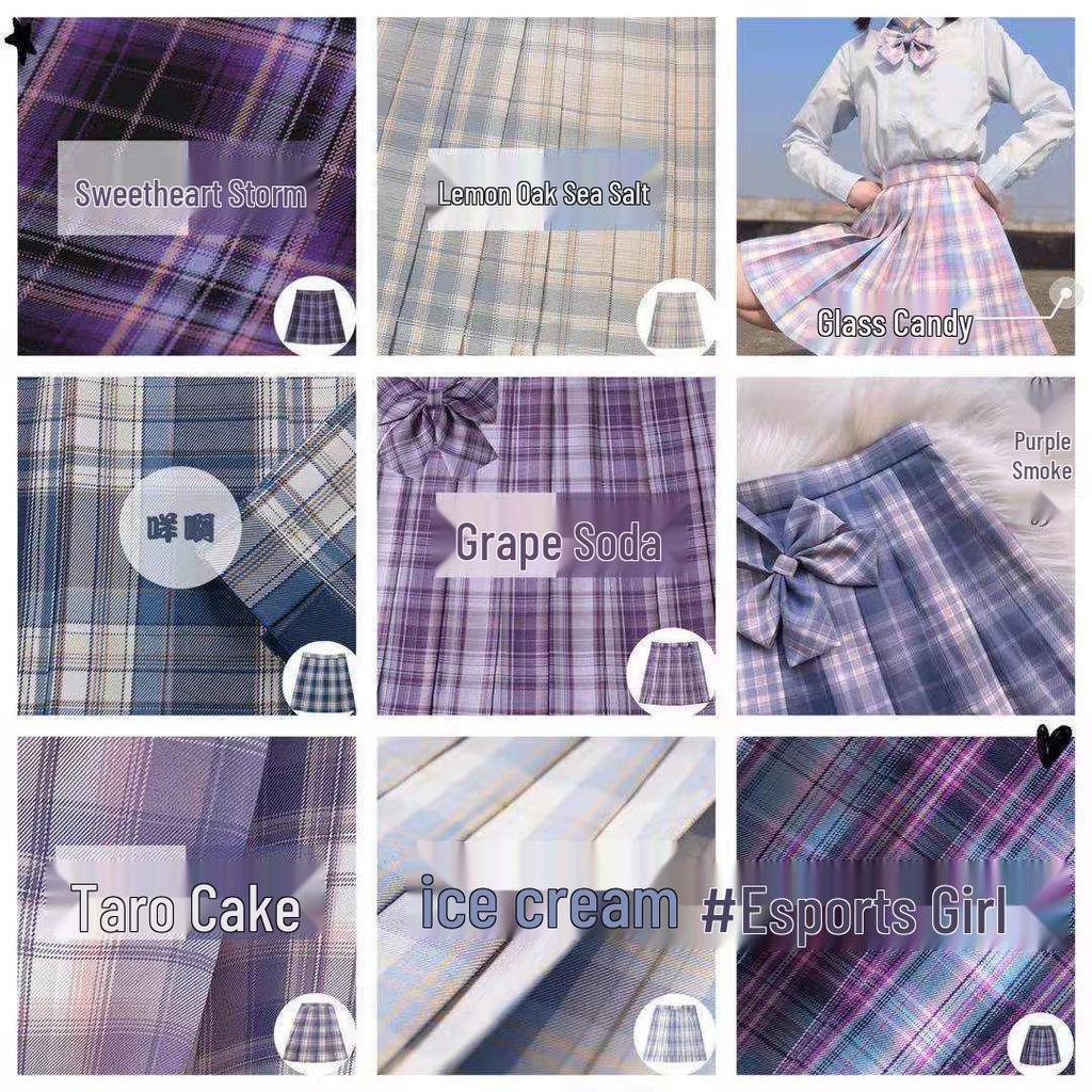Japanese JK School Uniform Plaid Skirt Set - Women's Short Sleeve Pleated Skirt