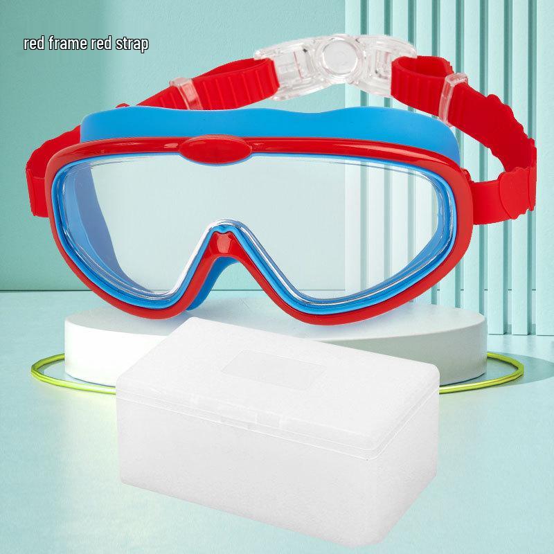 Children's Anti-Fog Waterproof Large Frame Swim Goggles with Silicone Earplugs