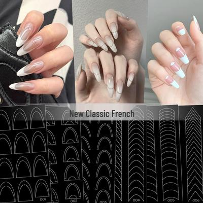 V-Shaped Dual-Purpose French Nail Art Stickers: Hollow Template for Classic Spray & Line Designs