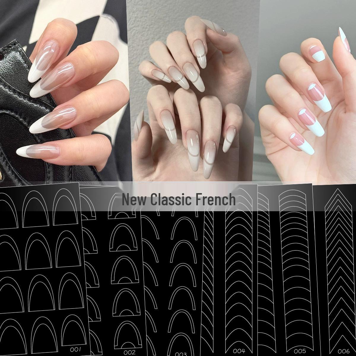

Hollow French Nail Art Stickers: Classic V-Shape & Flat Arc Design