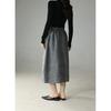 Spring 26 High-End Gray Wool Midi Skirt: High-Waisted, Draped, Elastic Knit Base