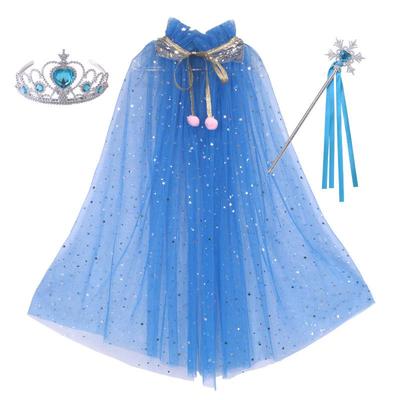 Girls' Elsa Princess Frozen Crown Set with Sequined Cape Shawl