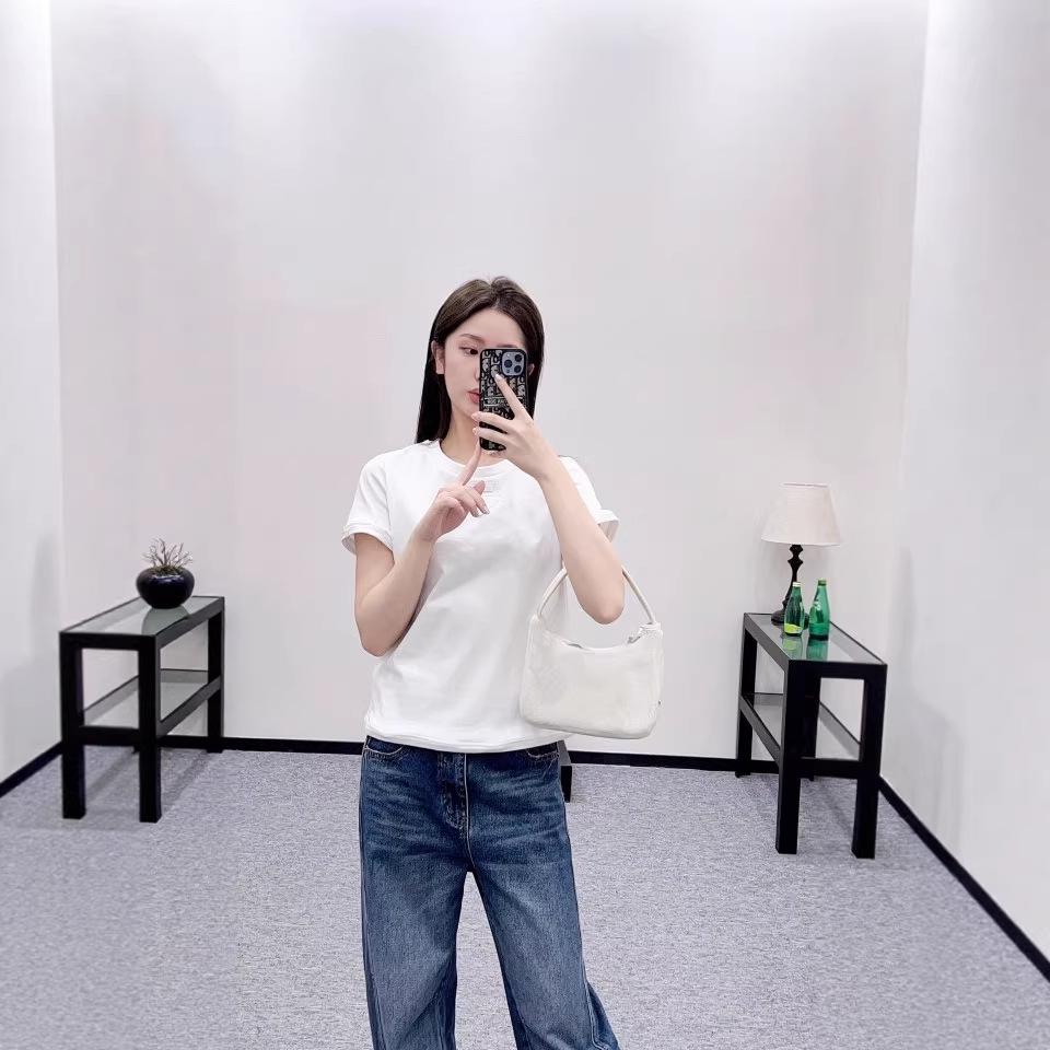 26 Early Spring High-Quality Underwire Short-Sleeve Triangle Logo Slimming Cotton T-Shirt - White Trendy Brand