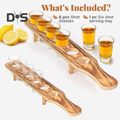 Wine Glass Rack 6 Small Wine Glasses Wooden Wine Holder Shot Serving Tray for Whiskey Vodka Tequila Good Helper for Parties Home Bar Restaurant