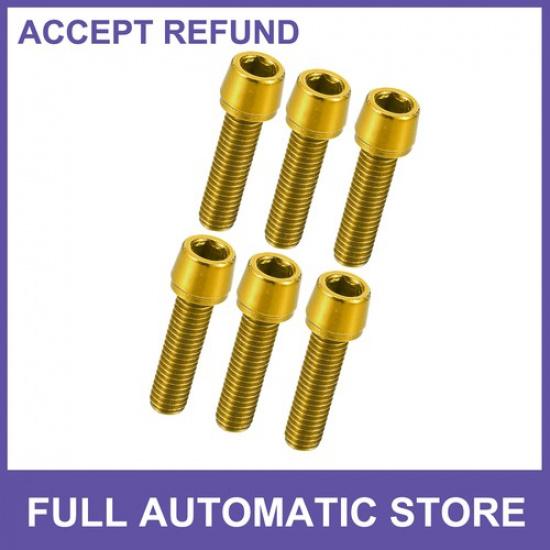 SIX Bicycle Stem Screws for MTB Bike M5x20mm Head Cap Bolt Universal Gold Tone