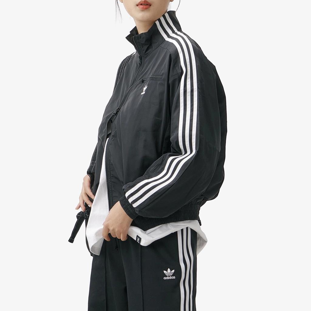 Adidas Originals Trefoil Track Jacket With Stripe Print And Zip-Up Stand Collar Women Tops Black HM2152