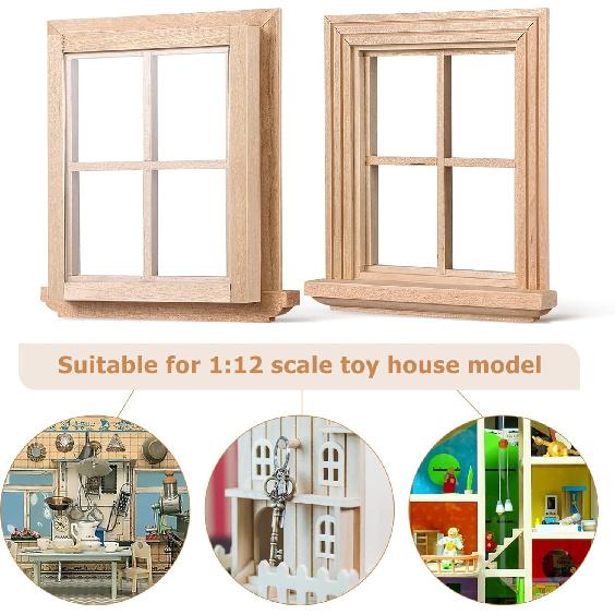 2pcs 1:12 Dollhouse Windows,Miniature Wooden Windows Furniture Acessories Mini Wooden Window Scene Accessory for Craft Dollhouse Home Furniture