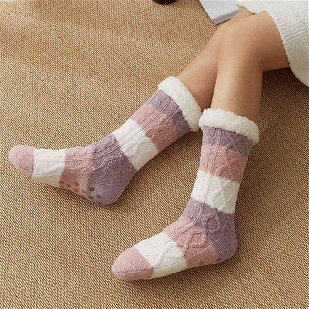 Thicken Stripe Fleece Socks Fried Dough Twist Winter Floor Socks Sleeping Socks Women  Fall Winter