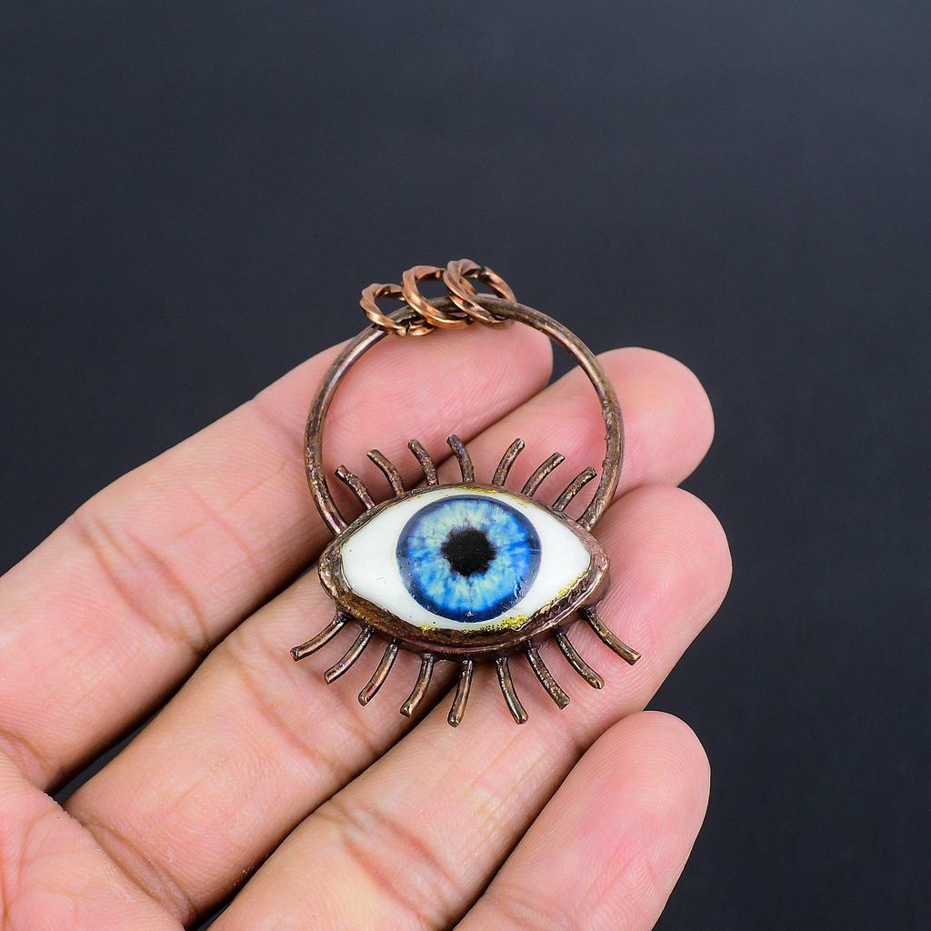 Evil Eye Pendant, Copper Electroformed Gemstone Jewelry, Handmade Pendant, For Mother Day