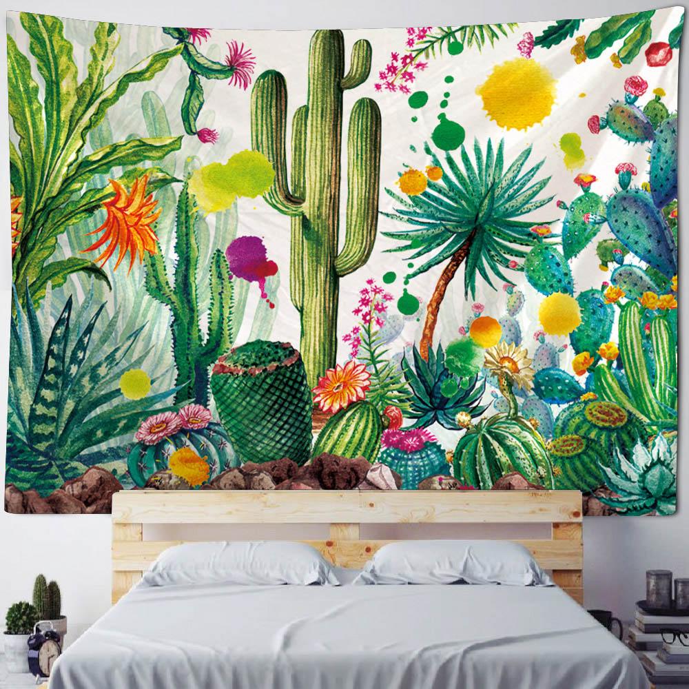 Tropical Plant Tapestry Cactus Wall Hanging Painting Nordic Style Bedroom Fabric Background Decoration Home Sofa Mat Bed Sheet