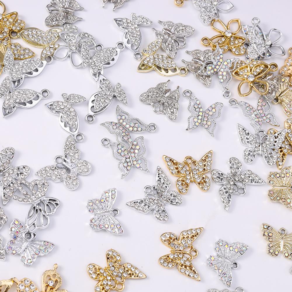 10pcs Random Mix Crystal Butterfly Charms Pendant for Jewelry Making Necklace Earrings Bracelet DIY Handmade Accessories