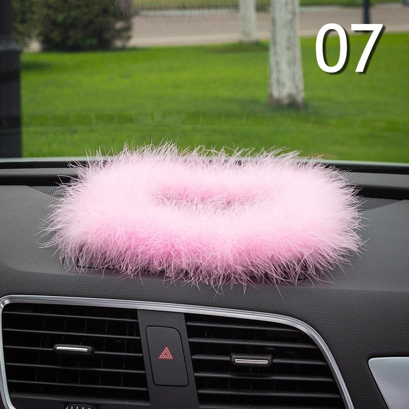 INS Decor Pink/White Feather Pearl Car Anti-slip Mat Console Ornament Storage Pad Cute Auto Accessories Female Car Interior
