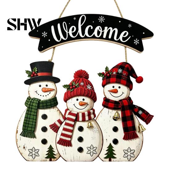 Christmas Tree Hanging Decorations Wooden Sign, Rustic Holiday Wall Decor with Santa Claus Door Hanger Reindeer And Snowman Patterns for Home & Window