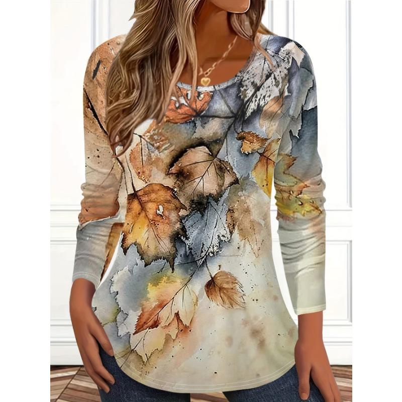 Vintage Leaves Floral 3D Print O-Neck Long Sleeve T-Shirt Fashion Women Clothing Casual Y2k Clothes Harajuku Female Clothing