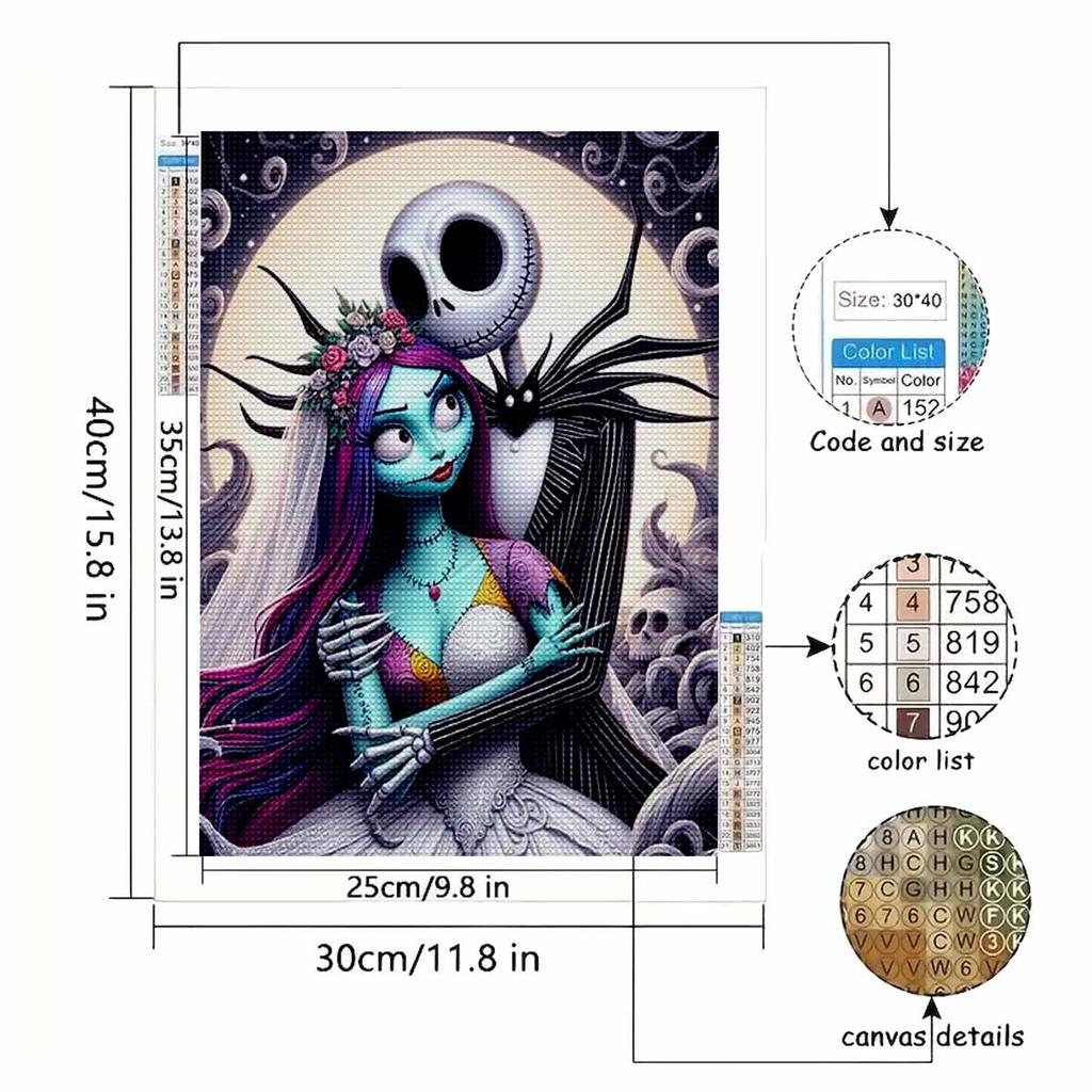 5D DIY Diamond Art Painting Kits for Adults, Skeleton and Bride Full Round Crystal Diamond Kits for Beginner for Home Wall Decorate