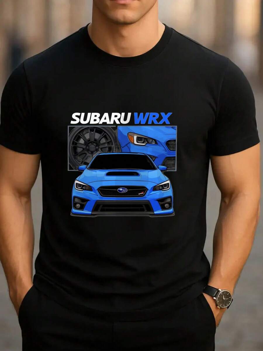 

Унисекс Футболка с коротким рукавом Черная с принтом автомобиля Subaru WRX Повседневная XXL