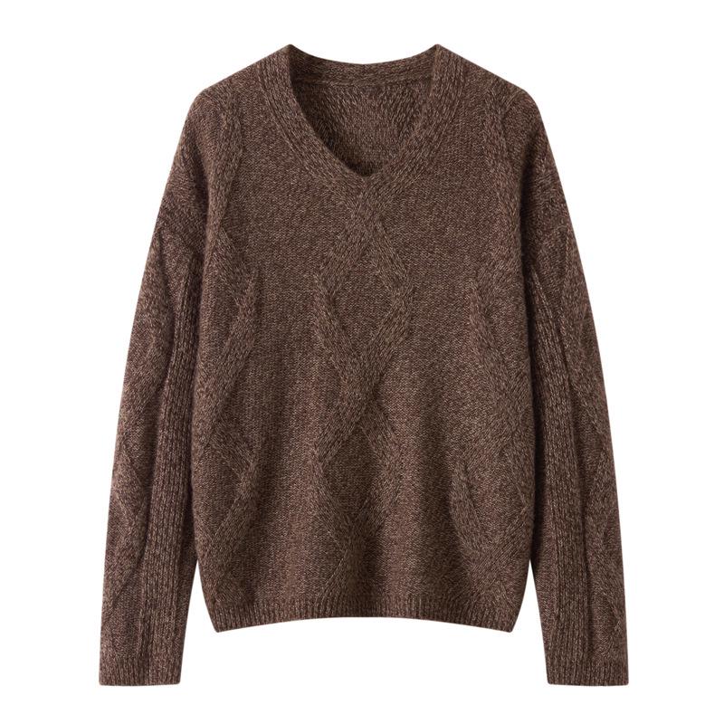 High-End Women's V-Neck Cashmere Knit Sweater - Versatile Winter Tencel Knitwear