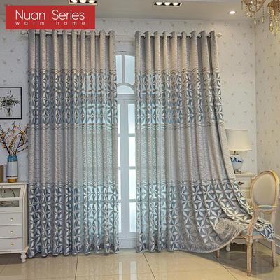 1 peça Nuan Series Estilo Europeu Moderno Azul Jacquard Vazado Cortinas Confortáveis para Sala de Estar Quarto Decoração de Casa