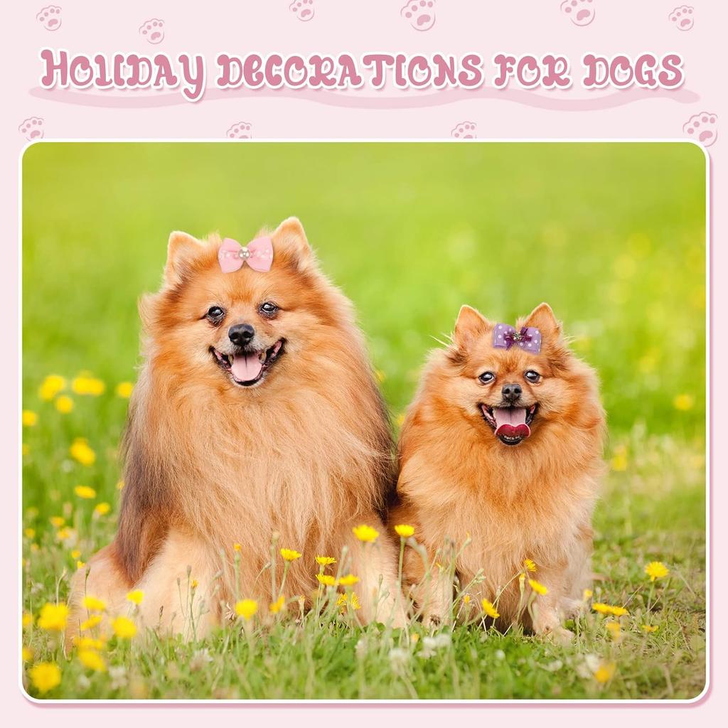 Hanaive 20 Pcs Dog Bows Small Size Dog Hair Bows for Puppy Hair with Rubber Bands Handmade Puppy with Pearls