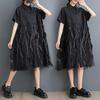 DIMANAF 2025 Summer Plus Size Dress Women Dress Loose New Vintage Casual Basic Lace Spliced Shirt Dress