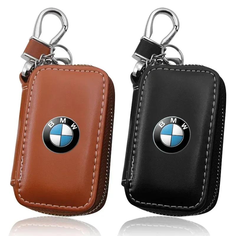 BAIG6 1Pcs Leather Emblem Car Key Case Keychain Zipper Key Case Bag For BMW M M3 M5 M6 M2 E46 E90 E60 F10 F30 E39 E36 F20 E87 G30 E70
