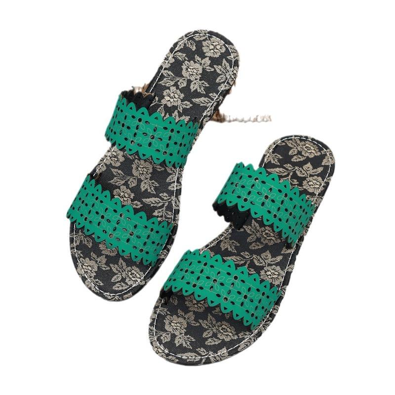 Summer Outer Wear One Word Flip Flops Printed Hollow Out Fashion Lightweight Casual Sandal Flops