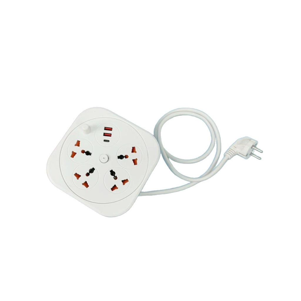 Retractable USB Power Strip – Square Portable Extension Cord with 2-Meter Cable, Multi-Socket Charging Station