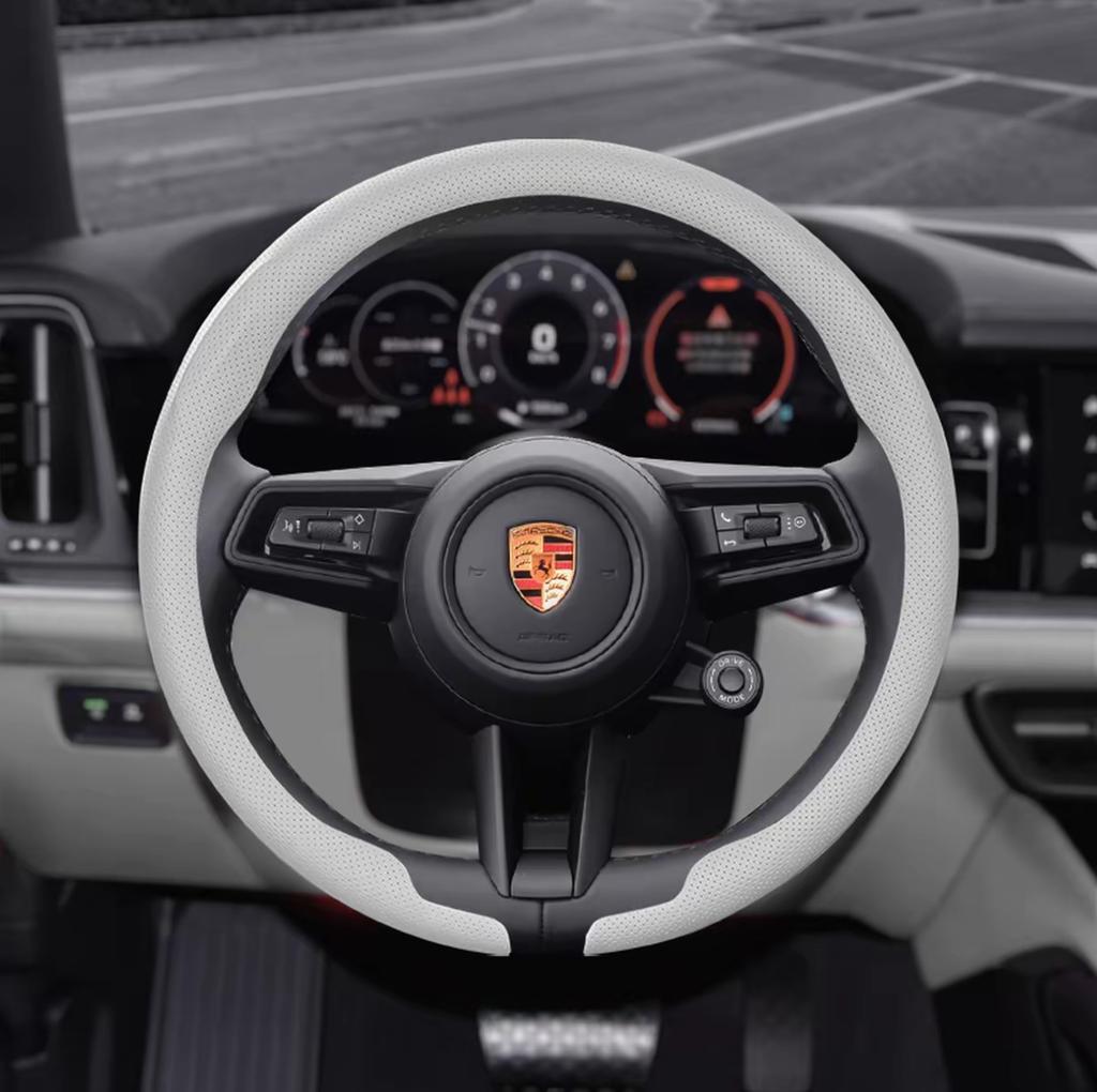 8D Nappa Leather Car Steering Wheel Cover For Porsche Cayenne Taycan Macan Panamera 718 911 Cayman Auto Accessories