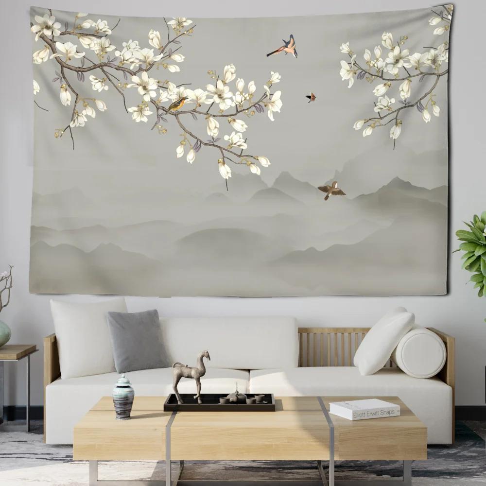 

Гобелен в китайском стиле с цветочным и птичьим узором, настенное украшение для дома, для гостиной, спальни, для любителей бохо-восточной эстетики 29x37in