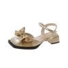 Baotou bow sandals women's summer new fashionable versatile retro thick heel non-slip Mary Jane small leather shoes