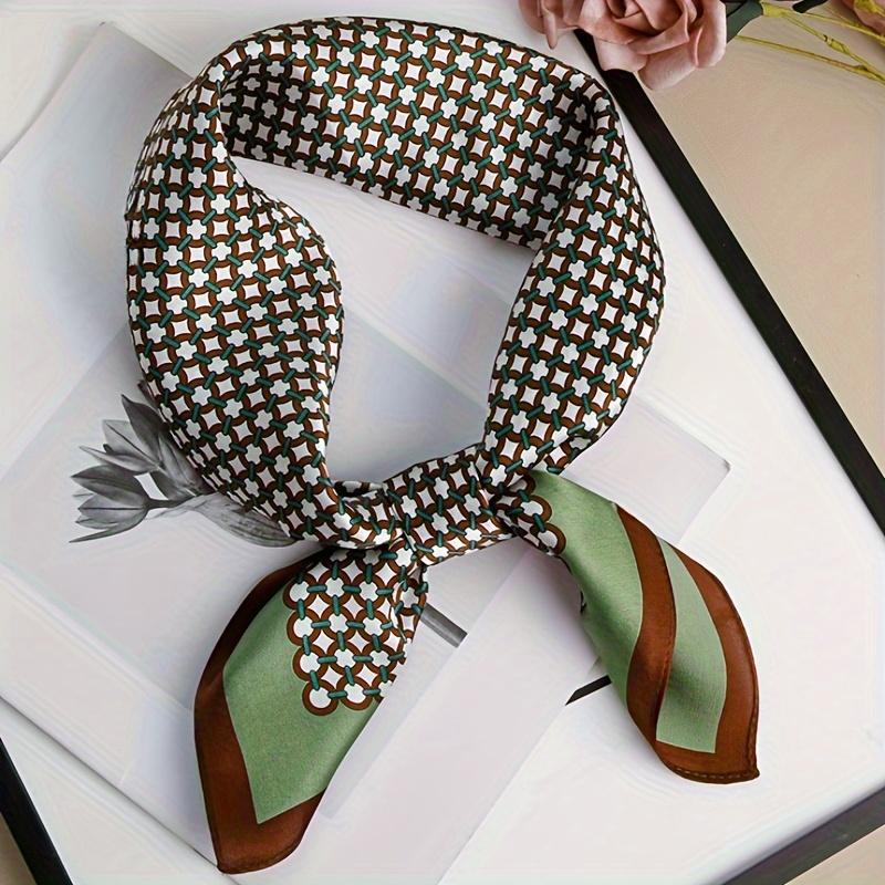 26.77" Green Print Square Scarf Simulated Silk Thin Satin Neck Scarf Elegant Style Professional Decorative Small Scarf For Lady