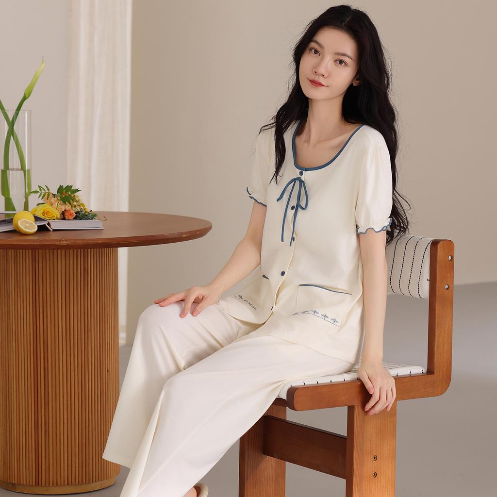 Pure Cotton Women's Pajamas with Chest Pads Women's 1011 New Spring and Summer Anti-bumping Students Can Wear Loungewear Suit