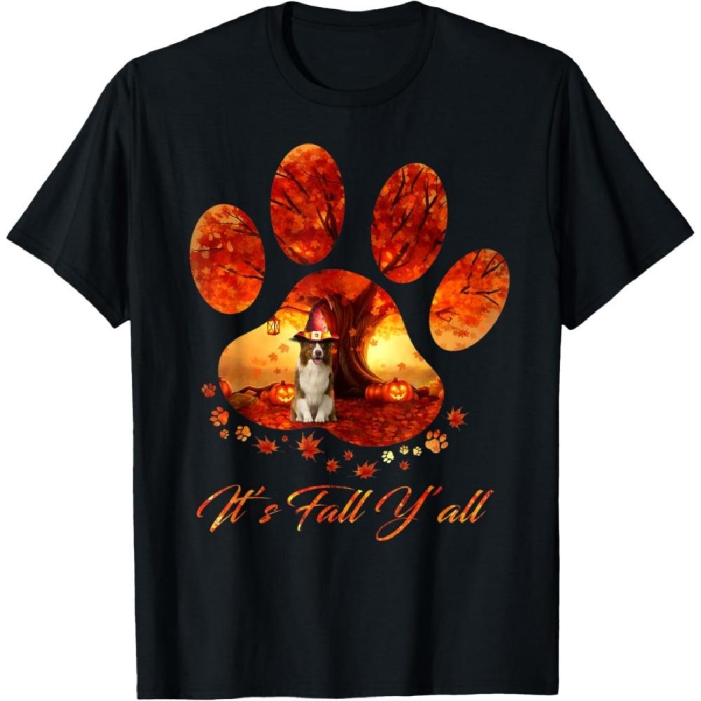 

Border Collie It s Fall Y all Dog Paw Halloween T-Shirt for Men Women Kids S