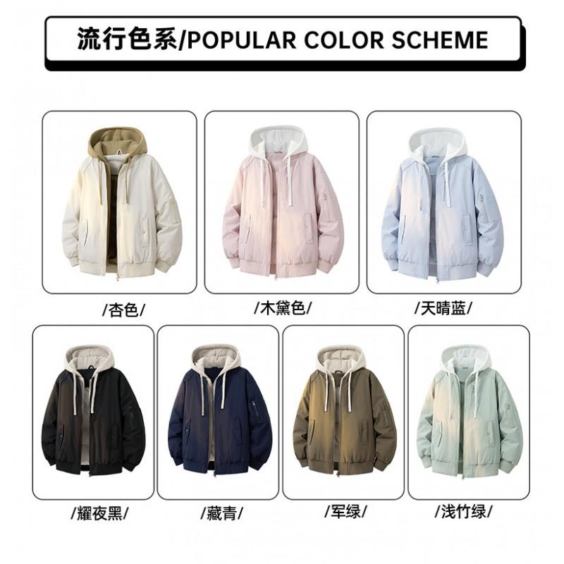 Unisex Hooded Cotton Puffer Jacket Winter Warm Thickened Layered Look Baseball Style Youth Casual Outerwear